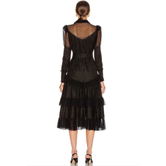Alexis Evarra Black Sheer Lace Midi Dress XS NWT $975 - Picture 2 of 14